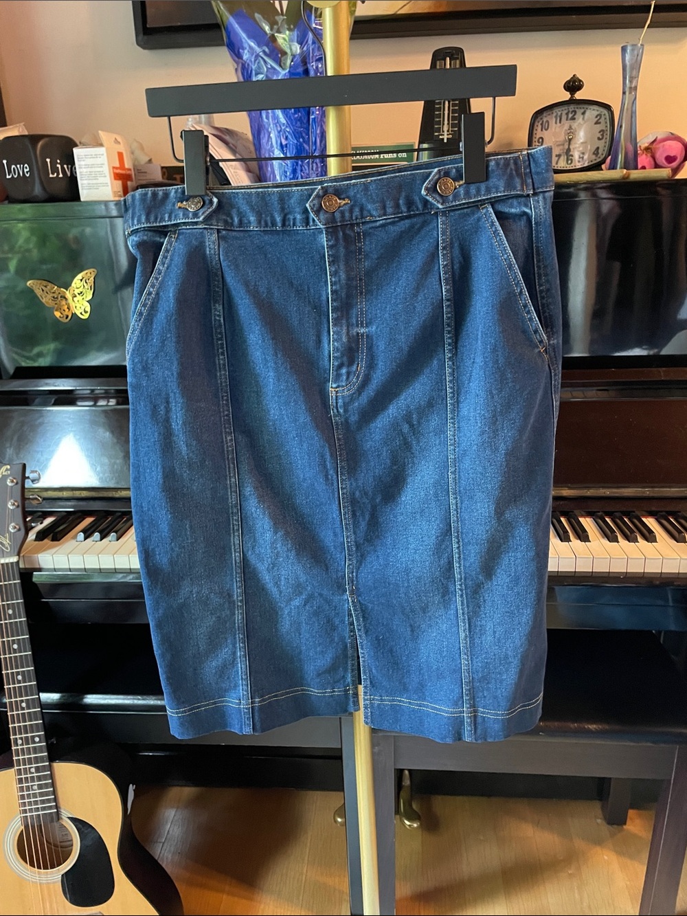 Chaps Blue Denim Skirt with Contrast Stitching